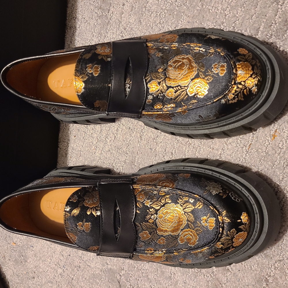 Taft Flora Black and Gold Loafers
